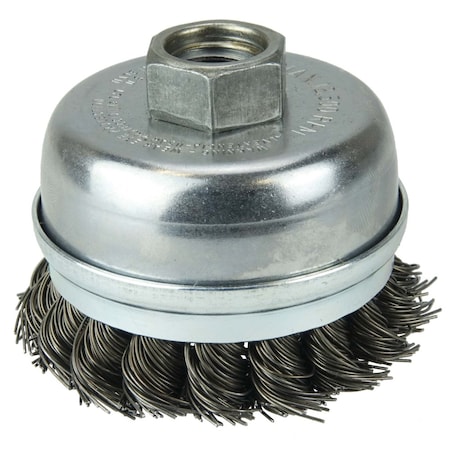 Weiler 2-3/4" Single Row Knot Cup Brush, Banded.020" , 5/8"-11 UNC Nut 13301